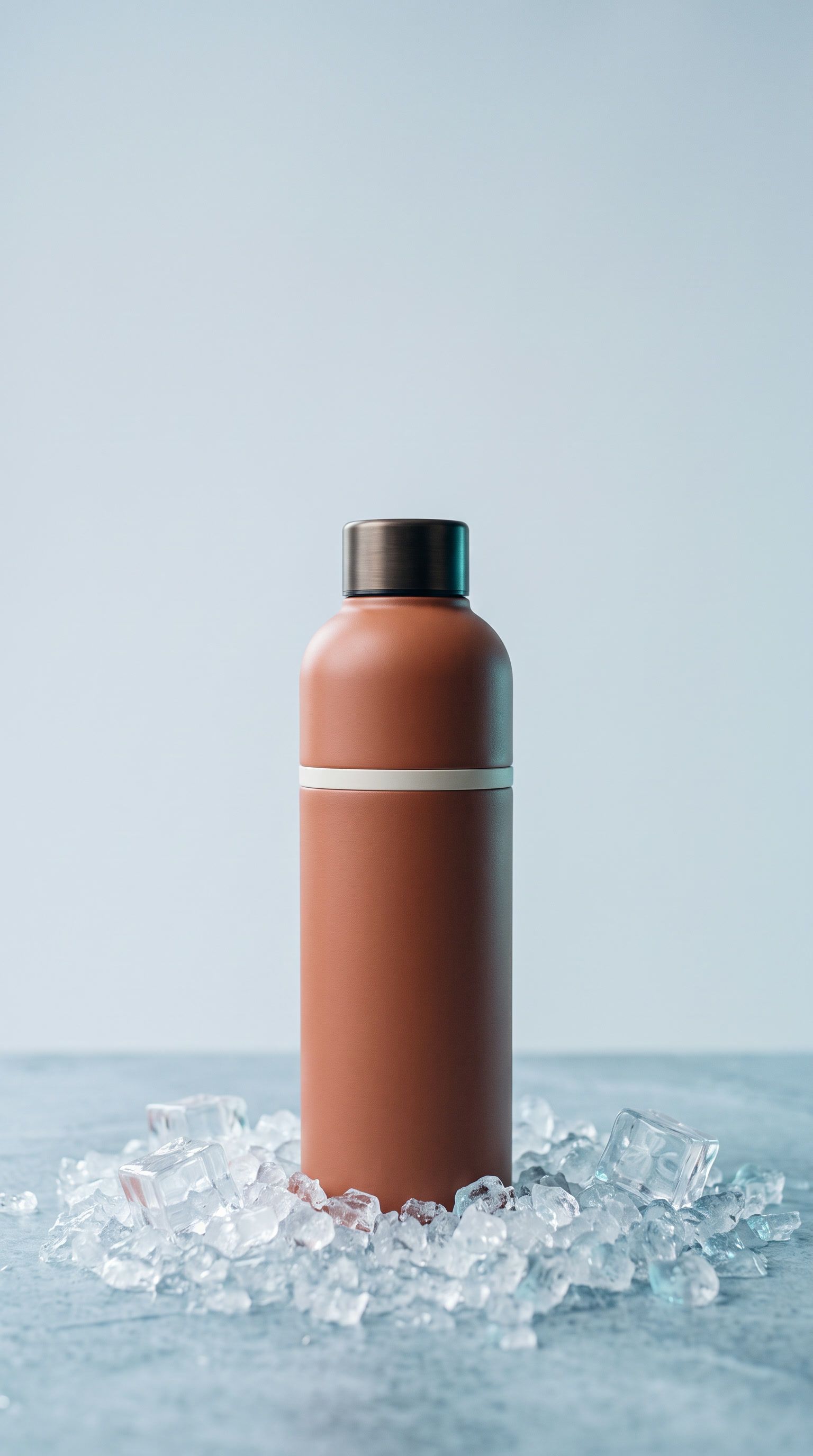 The terracotta bottle standing in crushed ice.